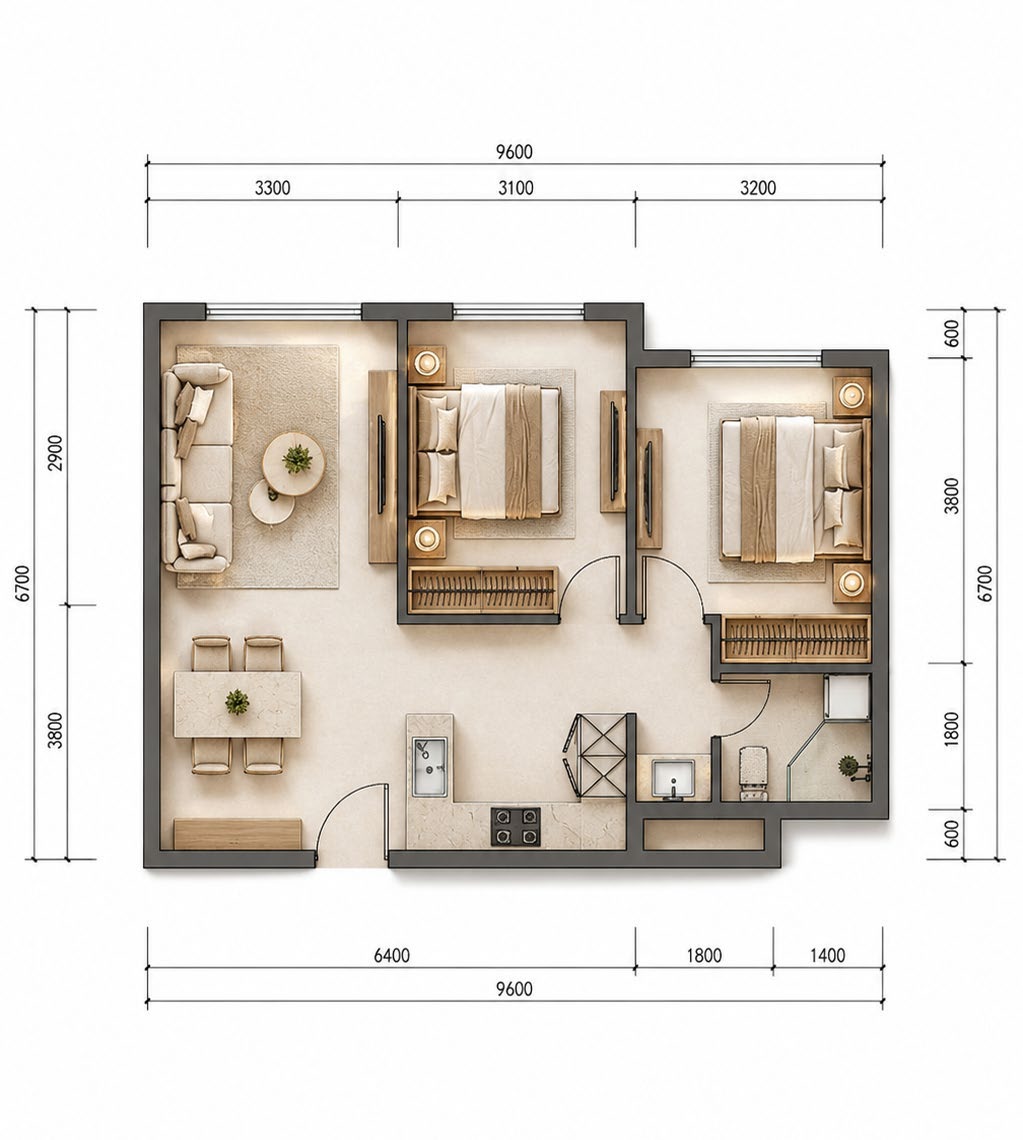 Planta A3-2 · 63,63 m²