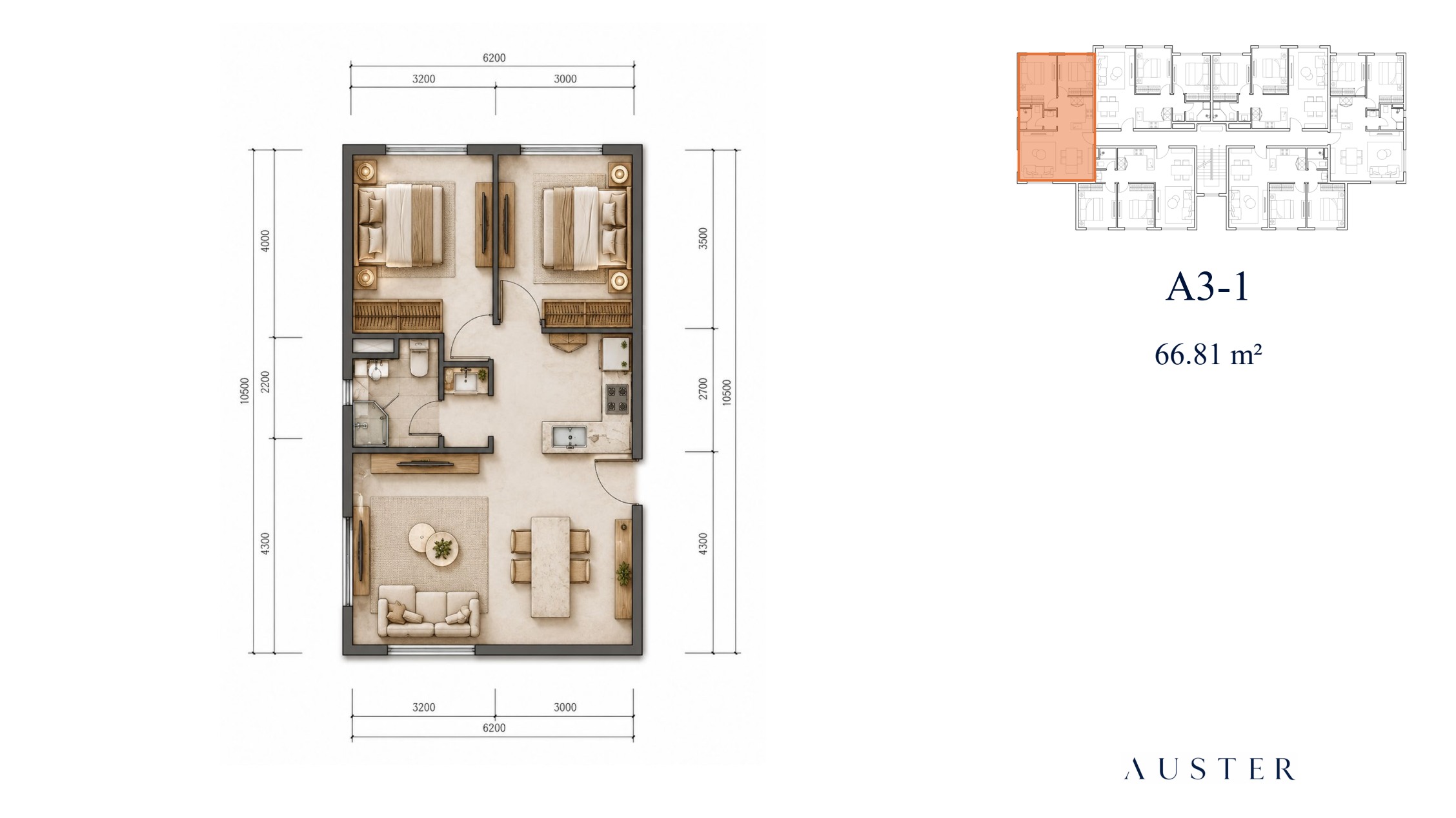 A4 · Planta tipo 66,81 m²