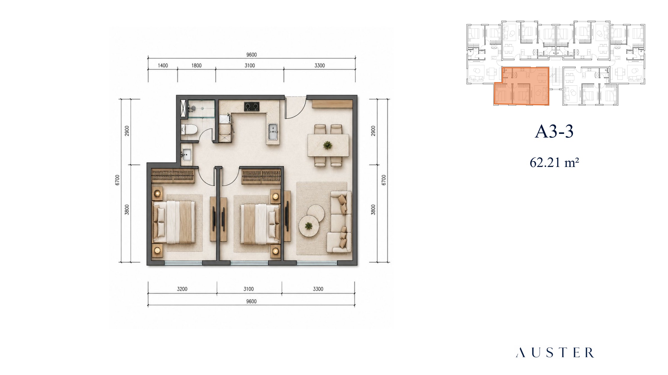 A4 · Planta tipo 62,21 m²